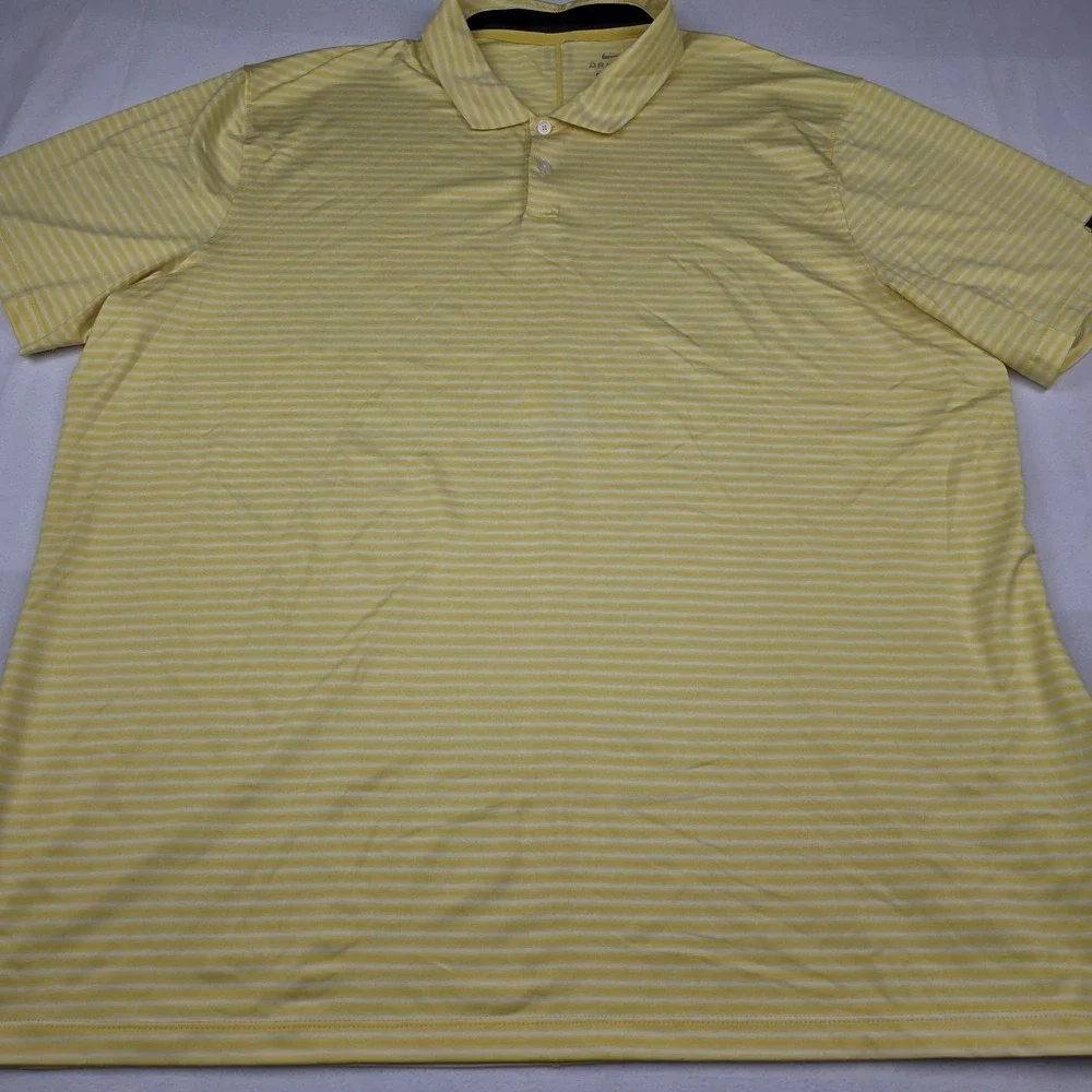 Nike Tiger Woods Polo Shirt Mens XXL Yellow Striped‎ Dri-FIT Golf Performance